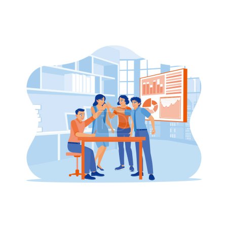 Illustration for Successful business people high five each other, celebrating work success in the office. Success and happiness teamwork concept. trend modern vector flat illustration - Royalty Free Image