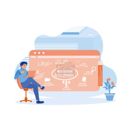 Illustration for Computer programmers work in modern companies. Developing web design and development concepts using a laptop. Web design concept. trend modern vector flat illustration - Royalty Free Image