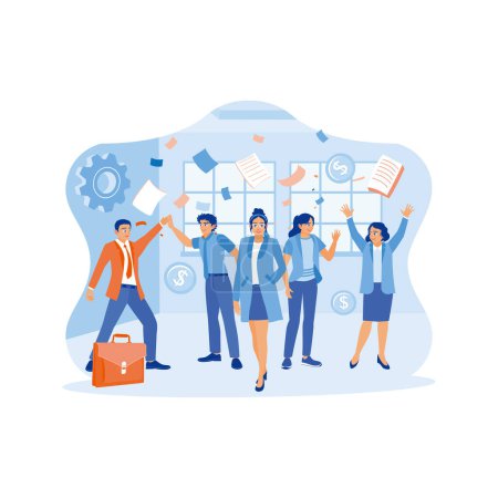 Illustration for Happy and diverse business people working in modern office. Celebrate success and have fun together in the company. Celebrating concept. trend modern vector flat illustration - Royalty Free Image