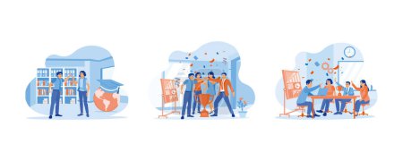 Illustration for Success and happiness teamwork concept. Good collaboration results. Business team throwing confetti. Celebrating success due to good teamwork. set flat vector modern illustration - Royalty Free Image