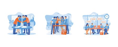 Illustration for Teamwork meeting concept. High five, business people and group together for teamwork. Businesspeople are gathering in the meeting room. set flat vector illustration. - Royalty Free Image