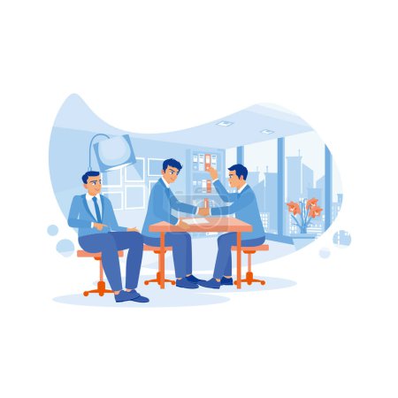 Illustration for Business partners have a meeting in the office. Shake hands after reaching a mutual agreement. Employee Making concept. trend flat vector modern illustration - Royalty Free Image