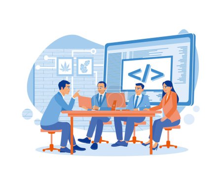 Illustration for Start up business problem solving and entrepreneurship. They sit together and solve problems in the meeting room. Discuss Information concept. trend flat vector modern illustration - Royalty Free Image