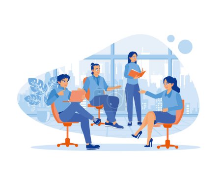 Illustration for Business people planning work at business meetings. Businessman team collaborative process. Discuss Information concept. Trend Modern vector flat illustration - Royalty Free Image