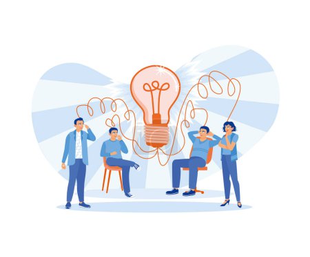 Illustration for Diverse coworkers are having a meeting in the office. Generate business ideas and exchange ideas. Briefings concept. Trend Modern vector flat illustration - Royalty Free Image