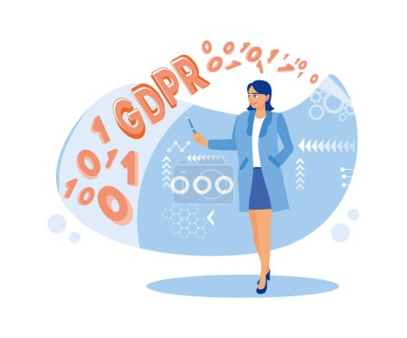Young woman working with information. The General Data Protection Regulation or GDPR Concept. flat vector modern illustration