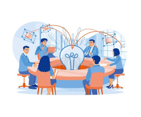 Illustration for Business people work to analyze and plan project management, financial reporting, and strategy in the office. Team communication. flat vector modern illustration - Royalty Free Image