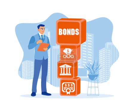 Illustration for Entrepreneurs create corporate bond banking financial market management. Finance control scenes concept. Flat vector illustration. - Royalty Free Image