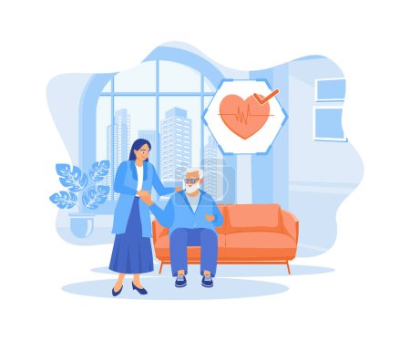 Illustration for Thank you, doctor. Older man holding female doctor's hand. Doctor Talking To Elderly Patient Concept. Flat vector illustration. - Royalty Free Image
