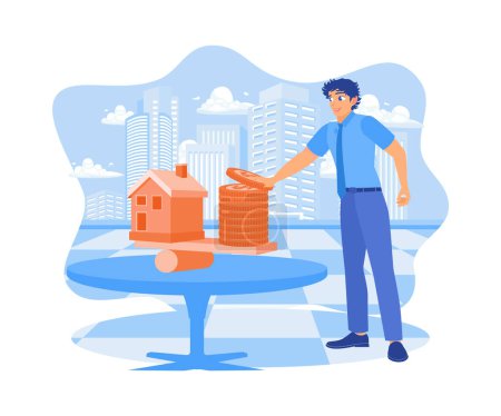 Illustration for Concept of the balance of house model balance. Home Model Balance Concept.Flat vector modern illustration - Royalty Free Image