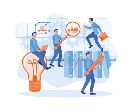 Illustration for Business team working in modern office. Analyze and plan marketing strategies for new business projects. Marketing concept. Flat vector illustration. - Royalty Free Image