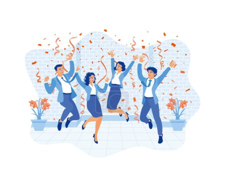 Illustration for A group of businessmen celebrating a party. Have fun and dance together while throwing confetti. Celebration concept. Flat vector illustration. - Royalty Free Image