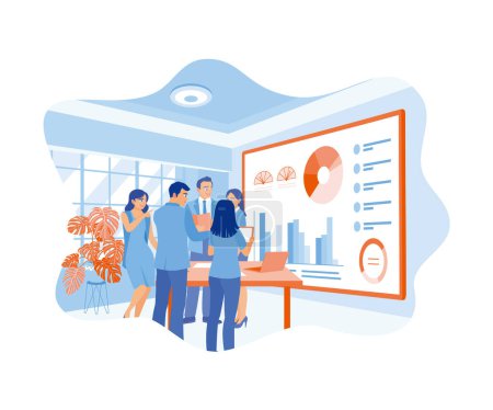 Illustration for The front end development team develops UI and UX designs for mobile applications on virtual screens. APP devs concept. flat vector modern illustration - Royalty Free Image