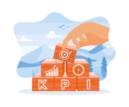 Illustration for Hands are composing cubes with KPI icons. Plan and measure business success. KPI concept. flat vector modern illustration - Royalty Free Image