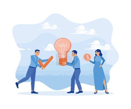 Illustration for Business people assess and analyze new business ideas. Business Idea concept. Flat vector illustration. - Royalty Free Image