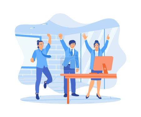 Illustration for Diverse coworkers are celebrating success inside the office. Happy business team, colleagues are rejoicing in the success concept. Flat vector illustration. - Royalty Free Image