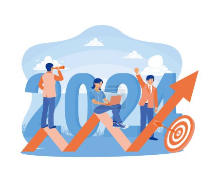 Illustration for The business team is looking for new business opportunities in 2024. Business growth graph for the future. Business in the New Year 2024 concept. Trend Modern vector flat illustration - Royalty Free Image