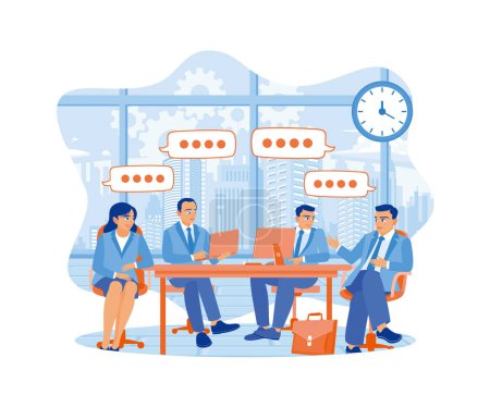 Illustration for Businesspeople are gathering in the meeting room. Exchange ideas and discuss ideas for new projects. Teamwork meeting concept. Flat vector illustration. - Royalty Free Image