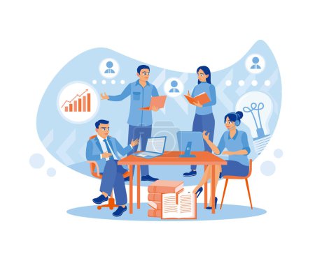 Male entrepreneurs and female entrepreneurs take part in business activities. Teamwork in the office. Team communication. flat vector modern illustration