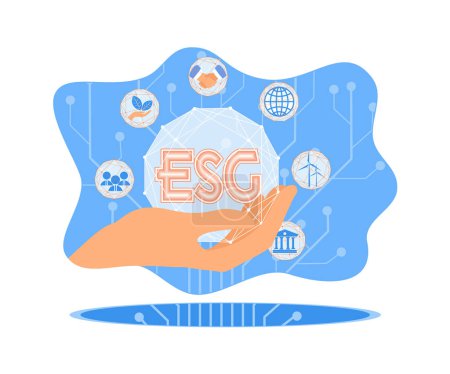 Illustration for ESG icon for environmental, social and sustainable business governance. Sustainable economic growth with renewable energy and natural resources concept. Flat vector illustration. - Royalty Free Image