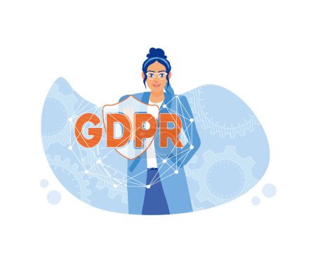 Illustration for A woman in glasses and a GDPR sign. Regulations on the protection of natural persons about the processing of personal data. GDPR Concept. flat vector modern illustration - Royalty Free Image