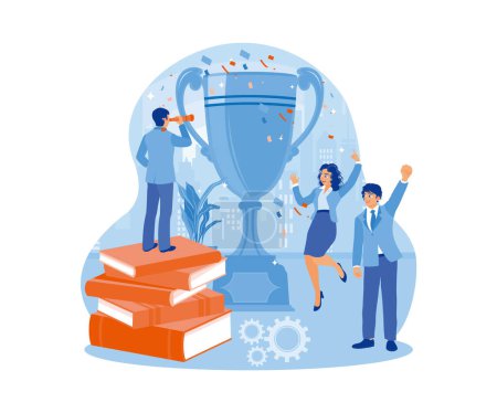 Illustration for Business people celebrate success. Dance under the confetti and raise your hands. Successful Business Team concept. Flat vector illustration. - Royalty Free Image