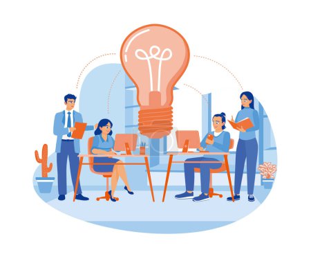 Illustration for Business team working together in company. Looking for new ideas and solutions to success. Business Idea concept. Flat vector illustration. - Royalty Free Image
