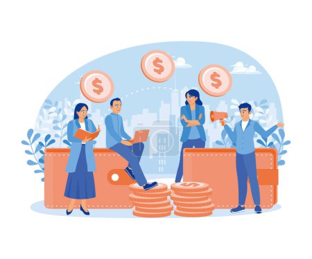 Illustration for Big wallet with coins. People make financial transactions online. Financial transactions concept. Flat vector illustration. - Royalty Free Image