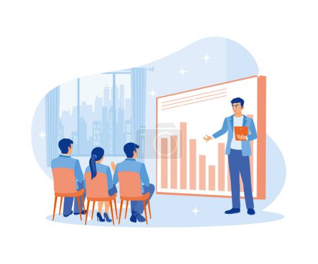 Illustration for Businessmen and colleagues are having a meeting in the office. Exchange ideas during meetings. Business Meeting concept. Flat vector illustration. - Royalty Free Image