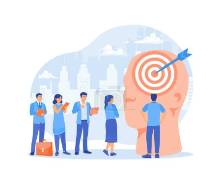 Target on the human head icon. The business team develops target customers for marketing. Business Target concept. Flat vector illustration.