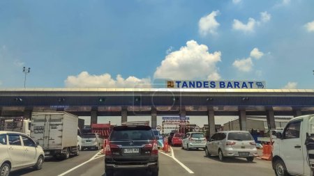 Photo for Queue of vehicles at a Trans Java toll gate, Indonesia, 31 January 2024. - Royalty Free Image