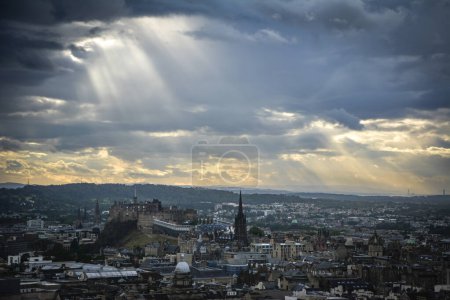 Photo for Rays of Light Over Edinburgh Castle - Royalty Free Image