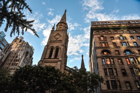 The Tower of Marble Collegiate Church among the Buildings of Manhattan, New York City