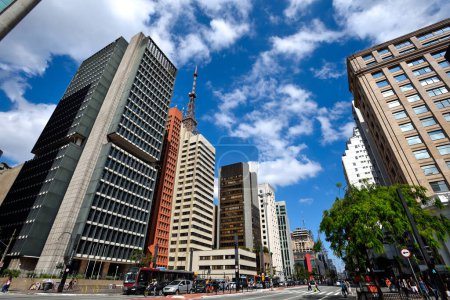 Téléchargez les photos : Le Stretch de Paulista Avenue entre Consolacao et Bela Vista Quartiers par une journée ensoleillée - Sao Paulo, Brésil - en image libre de droit
