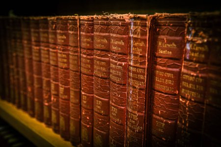 Téléchargez les photos : Vieux livres de droit brésilien sur une étagère - en image libre de droit