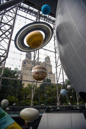 Planet Models beside the Great Sphere in Hayden Planetarium - Natural History Museum, Manhattan, New York City