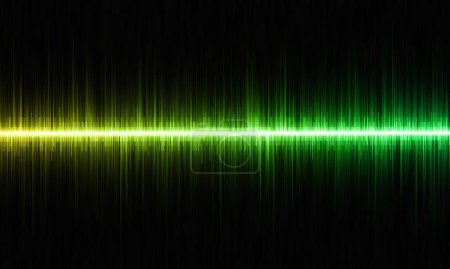Sound waves oscillating with green glow of light, abstract technology background