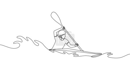 Ilustración de Una sola línea continua de dibujo de un hombre superando la distancia en una canoa. Canoa Slalom. Ilustración de vector de dibujo de una línea - Imagen libre de derechos