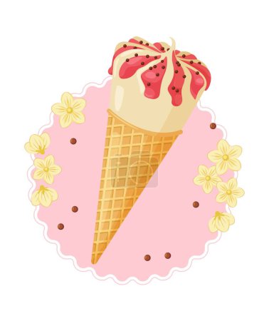 Ilustración de Cono de helado con mermelada y flores. Ilustración vectorial aislada - Imagen libre de derechos