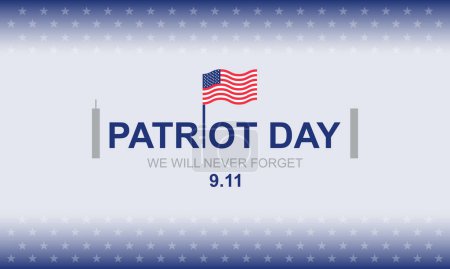 Illustration for USA patriot day 9/11 poster template. Patriot Day, September 11, we will never forget. American flag, vector illustration on background - Royalty Free Image
