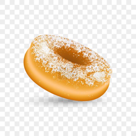 Realistic donut with a sprinkle of powdered sugar. 3d vector illustration isolated on transparent background