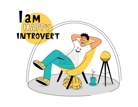 Téléchargez les illustrations : Joyeux concept introverti. Je suis heureux, je suis introverti. Esprit, caractère et tempérament introduits. Auto-isolement. - en licence libre de droit