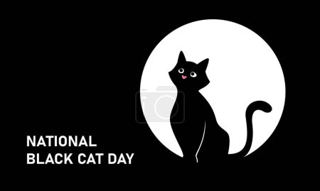 Ilustración de Gato negro, felino. Día Nacional del Gato Negro. Banner vectorial sobre fondo negro - Imagen libre de derechos