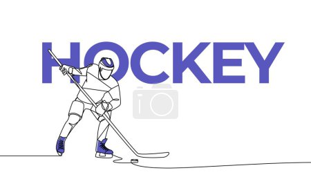 Ilustración de Dibujo único y continuo de un jugador de hockey sobre hielo. Hockey. Elementos coloreados y nombre. Ilustración de vector de una línea - Imagen libre de derechos