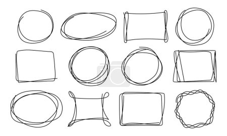 Illustration for Vector doodles of different shapes. Square, circle, oval, rectangle, frame. Design element - Royalty Free Image