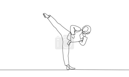 Ilustración de Patrón único y continuo. Taekwondo, arte marcial tradicional coreano. Ilustración de vector de una línea - Imagen libre de derechos