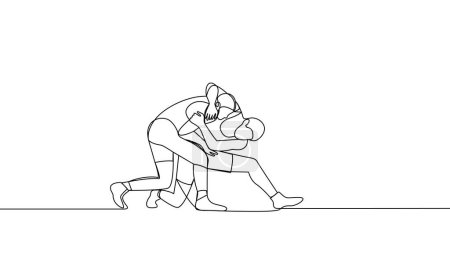 Ilustración de Dibujo único y continuo de dos hombres luchando. Lucha libre. Ilustración de vector de dibujo de una línea - Imagen libre de derechos