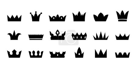 Ilustración de Conjunto de iconos de corona negra. Colección de silueta corona simple. Ilustración vectorial - Imagen libre de derechos