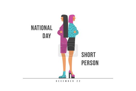 Illustration for Banner concept for National Short Person Day. Two women of the same height. Little woman in high heels. Vector illustration - Royalty Free Image