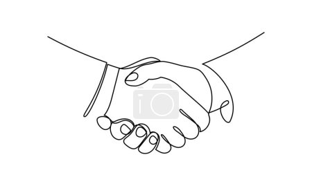Ligne continue de deux hommes d'affaires serrant la main. Contrat, accord, accord. Illustration vectorielle d'une ligne
